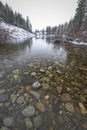 Rocks lining the river bed in winter Royalty Free Stock Photo