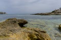 Rocks by the Mediterranean sea on the island of Ibiza in Spain, Royalty Free Stock Photo