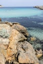 Rocks by the Mediterranean sea on the island of Ibiza in Spain, Royalty Free Stock Photo