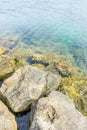 Rocks by the Mediterranean sea on the island of Ibiza in Spain, Royalty Free Stock Photo