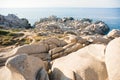 Rocks and Mediterranean Sea. Landscape of Valley Of The Moon. Sardinia, Italy