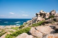 Rocks and Mediterranean Sea. Landscape of Valley Of The Moon. Sardinia, Italy