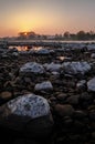 Rocks morning mist sun reglection