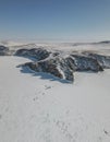 Rocks named three brothers near coastline, Baikal lake. Water of the lake and mountains