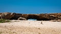 Rocks near a Natural bridge formation in Aruba`s north coast Royalty Free Stock Photo