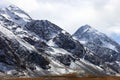 Rocks, peaks, glaciers and snowfields in the mountain landscape Royalty Free Stock Photo