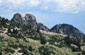 Rocks and peaks of Snowbird mountain in summer, Salt Lake County, Utah USA