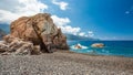 Rocks and pebble beach at Bussaglia on west coast of Corsica