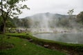 Rocks and people around the hot springs