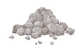 Rocks pile. Rubbles, construction stones heap. Broken boulders, building material. Grey cobbles, granite debris. Flat