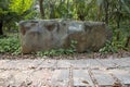 Rocks, plants and alley arranged in the outdoor park Royalty Free Stock Photo