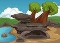 Rocks with pond scene vector