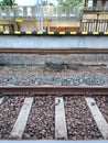 rocks between the rails of a 2-track train Royalty Free Stock Photo