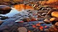 Luminous Reflections: Captivating River Scenery With Brown Stones