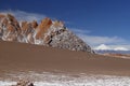 Valle de la Luna - Valley of the Moon and the Licancabur volcano, Atacama Desert, Chile Royalty Free Stock Photo