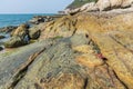 Rocks , sea and blue sky - Bangsaen Beach, Khao Sam Muk, Chonb Royalty Free Stock Photo