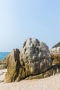 Rocks , sea and blue sky - Bangsaen Beach, Khao Sam Muk, Chonb Royalty Free Stock Photo