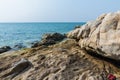 Rocks , sea and blue sky - Bangsaen Beach, Khao Sam Muk, Chonb Royalty Free Stock Photo