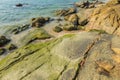 Rocks , sea and blue sky - Bangsaen Beach, Khao Sam Muk, Chonb Royalty Free Stock Photo