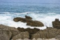 Rocks, Sea raging wild waves in the sea of the city of Santander, Spain