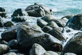 Rocks and the sea in San Bartolo beach south of Lima
