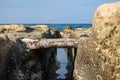 Rocks and sea.