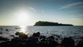 Rocks, sea and sunset sky at Koh Chang island, Thailand. Rock, Sand Stone beach seaside and sea Sky summer landscape Royalty Free Stock Photo