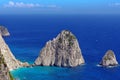 Summer landscape. Rocks in sea water - Ionian Sea, Zakynthos Island, landmark attraction in Greece. Seascape Royalty Free Stock Photo