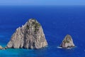 Summer landscape. Rocks in sea water - Ionian Sea, Zakynthos Island, landmark attraction in Greece. Seascape Royalty Free Stock Photo