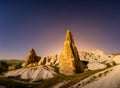 Rocks and the sky with stars. Cappadocia, Turkey. View of the rocks at night. Landscape in the summertime. Royalty Free Stock Photo