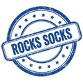 ROCKS SOCKS text on blue grungy round rubber stamp