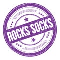 ROCKS SOCKS text on violet indigo round grungy stamp
