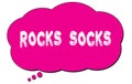 ROCKS SOCKS text written on a pink thought bubble