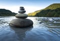 Rocks stack on the coast of Mountain River, concept of balance and harmony