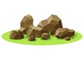 Rocks and stones piled on green grass. Stones and rocks in isometric 3d flat style. Set different shapes and sized Royalty Free Stock Photo