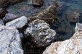 Rocks and stones in the sea. Sea stones. Rough stone surface texture Royalty Free Stock Photo