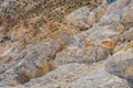 Rocks with sulfur crystals at Nisyros volcano Stefanos crater Greece Royalty Free Stock Photo