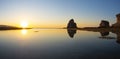 Rocks at sunset on the beach of Ondarraitz, Hendaye. Royalty Free Stock Photo