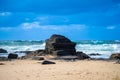 Rocks at surfer beach Praia do Castelejo near Sagres Royalty Free Stock Photo