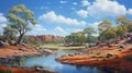 Australian Landscape: A Realistic Depiction Of A River In The Desert