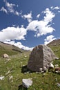 Rocks in valley,Caucasus mountains.Blue sky,clouds