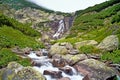 Rocks in the water under a waterfall Skok in the High Tatras. Beautiful Mlynicka valley.