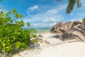 Rocks and white sand in Anse Source d\'Argent beach Royalty Free Stock Photo