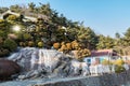 Rocks and wooden house in the Bukhansan Mountain national park in Seoul of South Korea