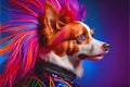 Rockstar anthropomorphic pet dog animal model rainbow colorful makeup Royalty Free Stock Photo