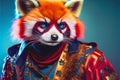 Rockstar anthropomorphic red panda animal model rainbow colorful