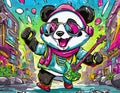 rockstar panda cartoon character illustration - graffiti-generated by ai