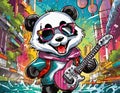 rockstar panda cartoon character illustration - graffiti-generated by ai