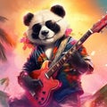 Rockstar panda with summer vibes Panda with a cool summer rockstar vibe