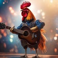 A rockstar rooster with wild feathers, strumming an electric guitar4